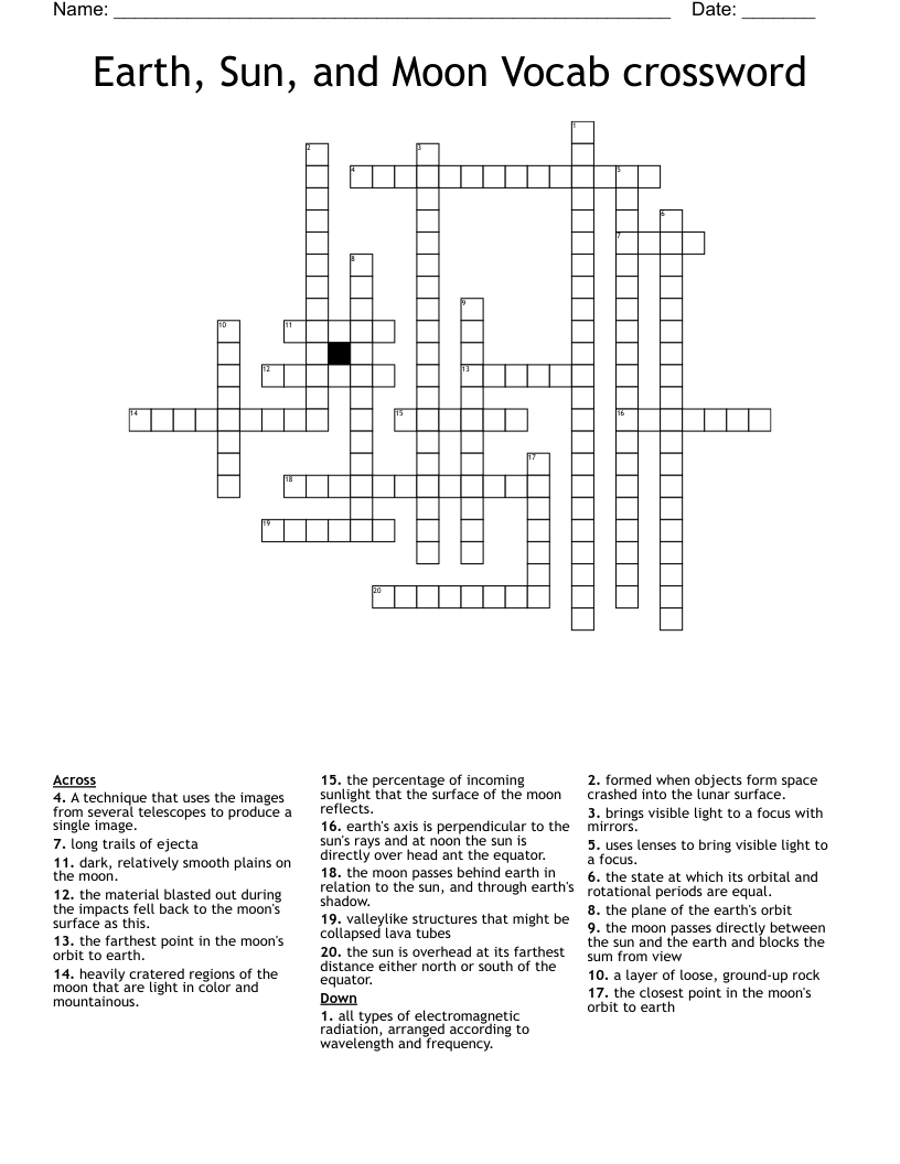 Earth, Sun, and Moon Vocab crossword