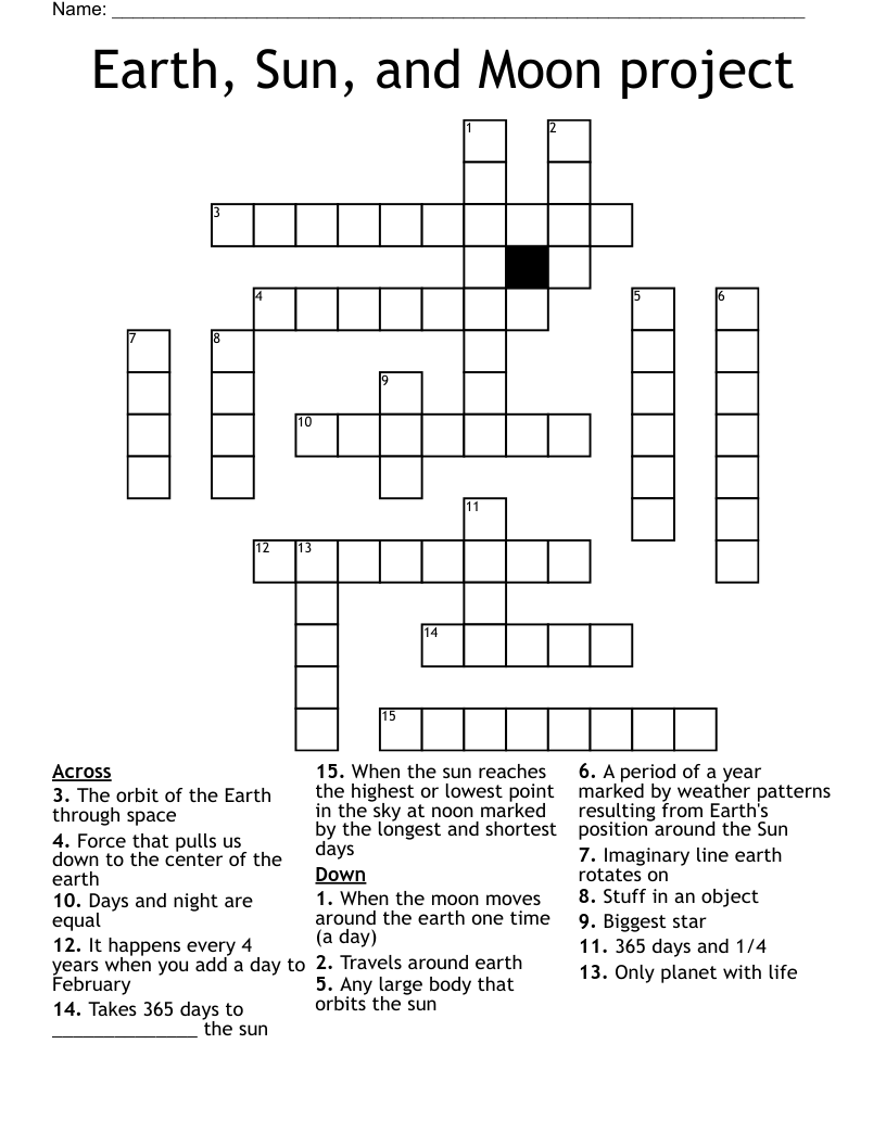 Earth, Sun, and Moon project Crossword
