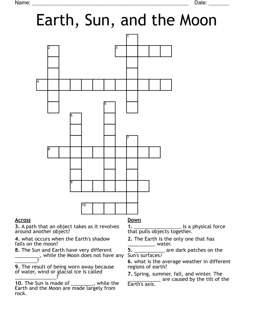 Earth, Sun, and the Moon Crossword