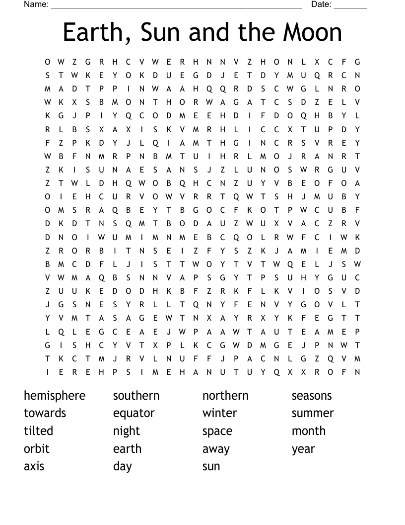 Earth, Sun and the Moon Word Search