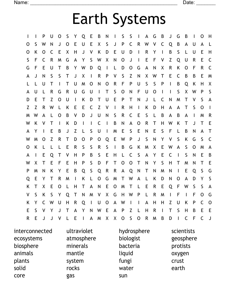 Earth Systems Word Search