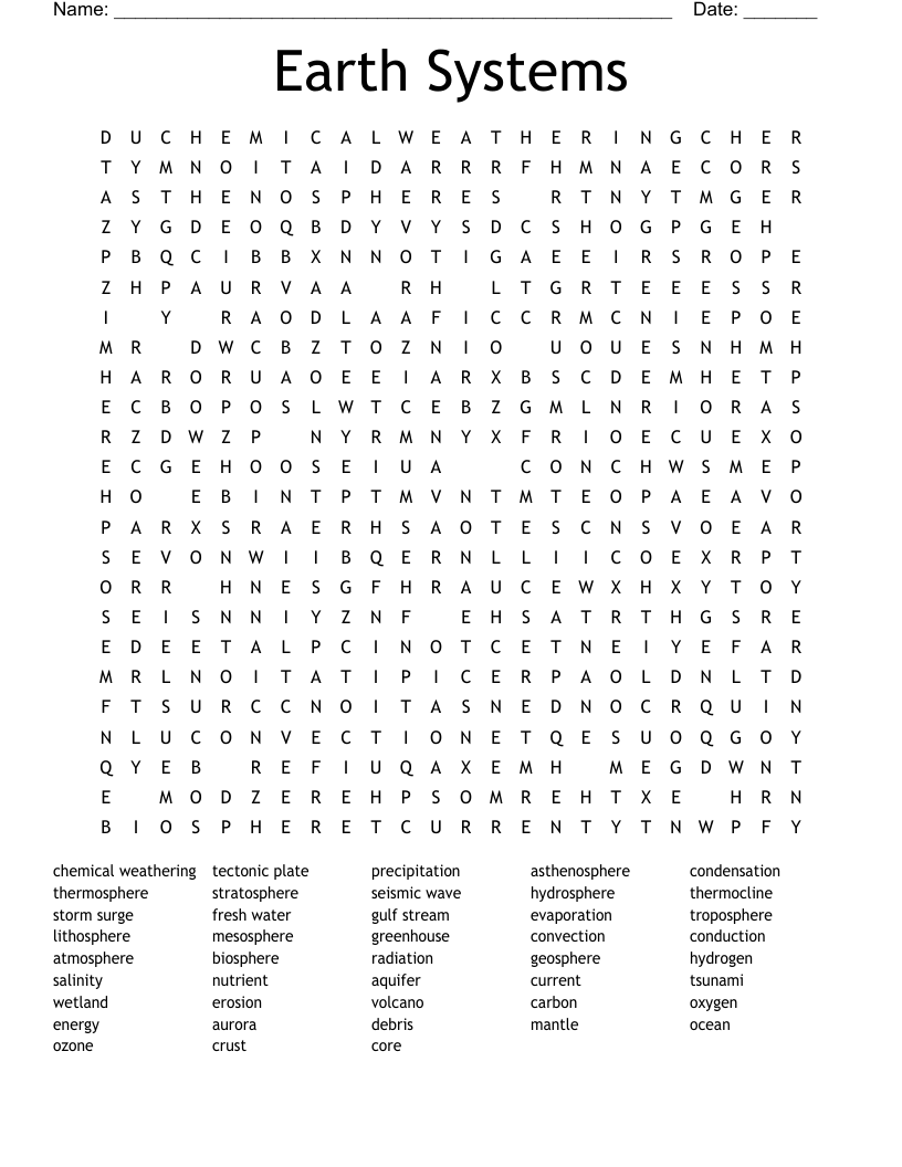 Earth Systems Word Search
