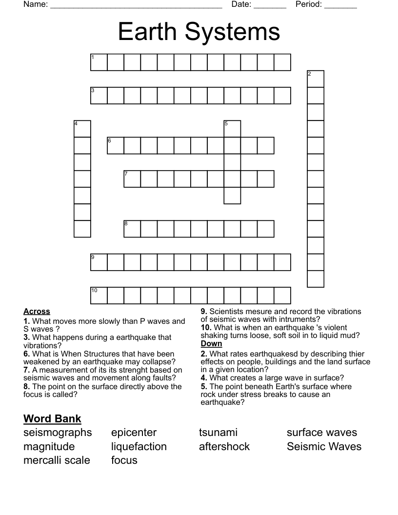 Earth Systems Crossword