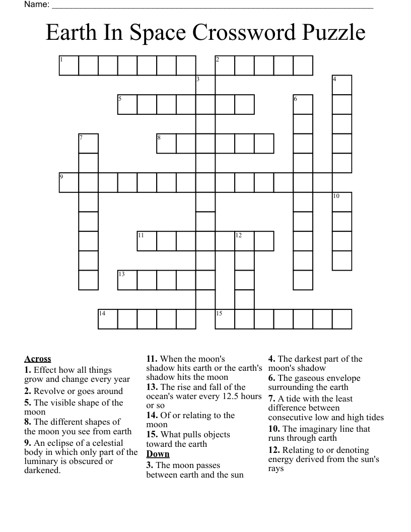 Earth  In Space Crossword Puzzle