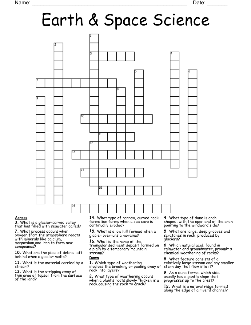 Earth & Space Science  Crossword