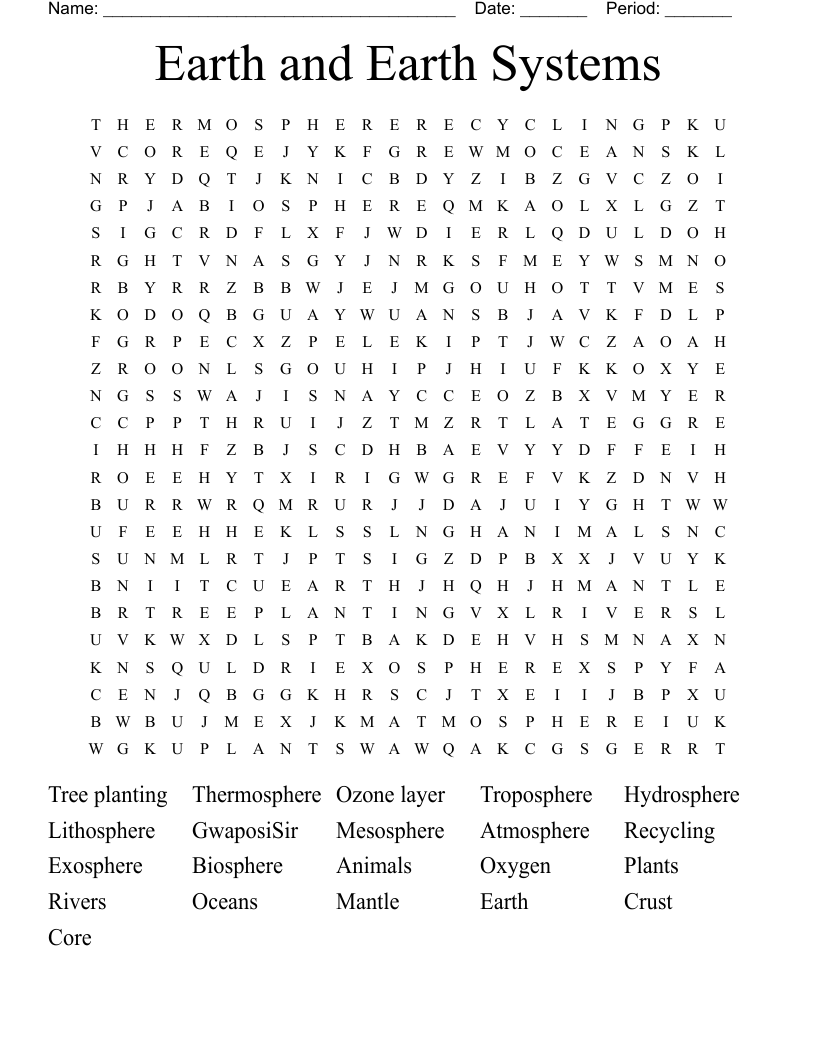 Earth and Earth Systems  Word Search