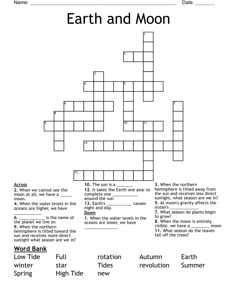 Earth and Moon Crossword
