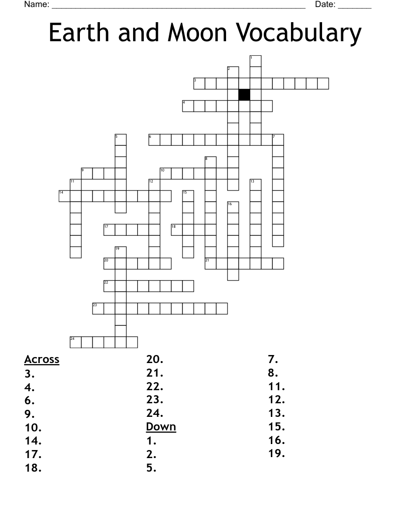 Earth and Moon Vocabulary Crossword