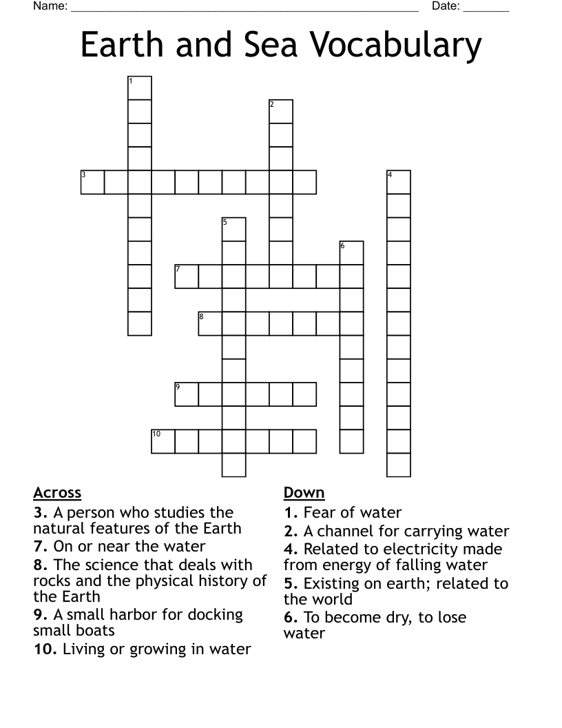 Earth and Sea Vocabulary Crossword
