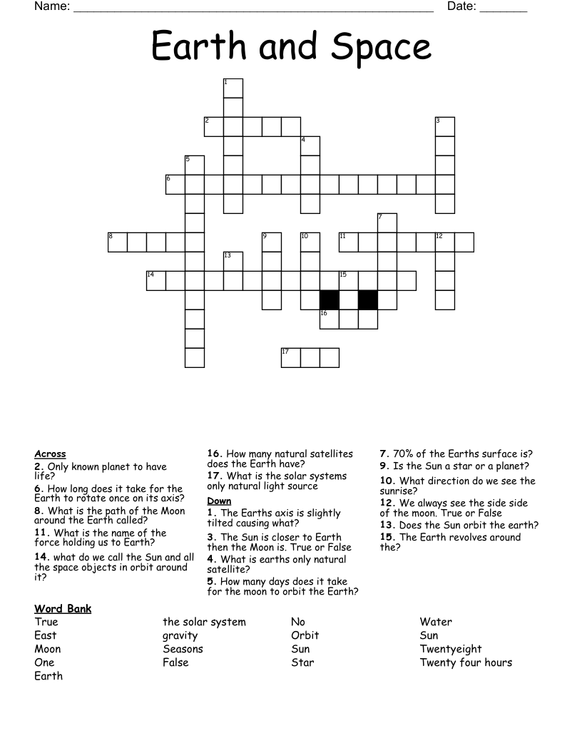 Earth and Space Crossword