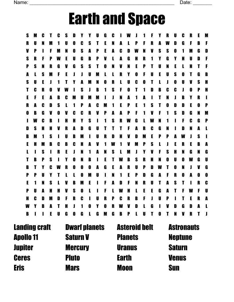 Earth and Space Word Search