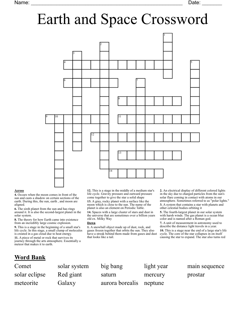 Earth and Space Crossword