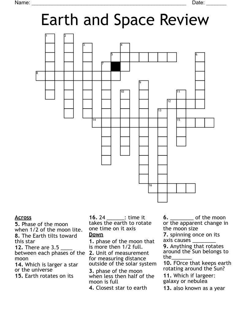 Earth and Space Review Crossword