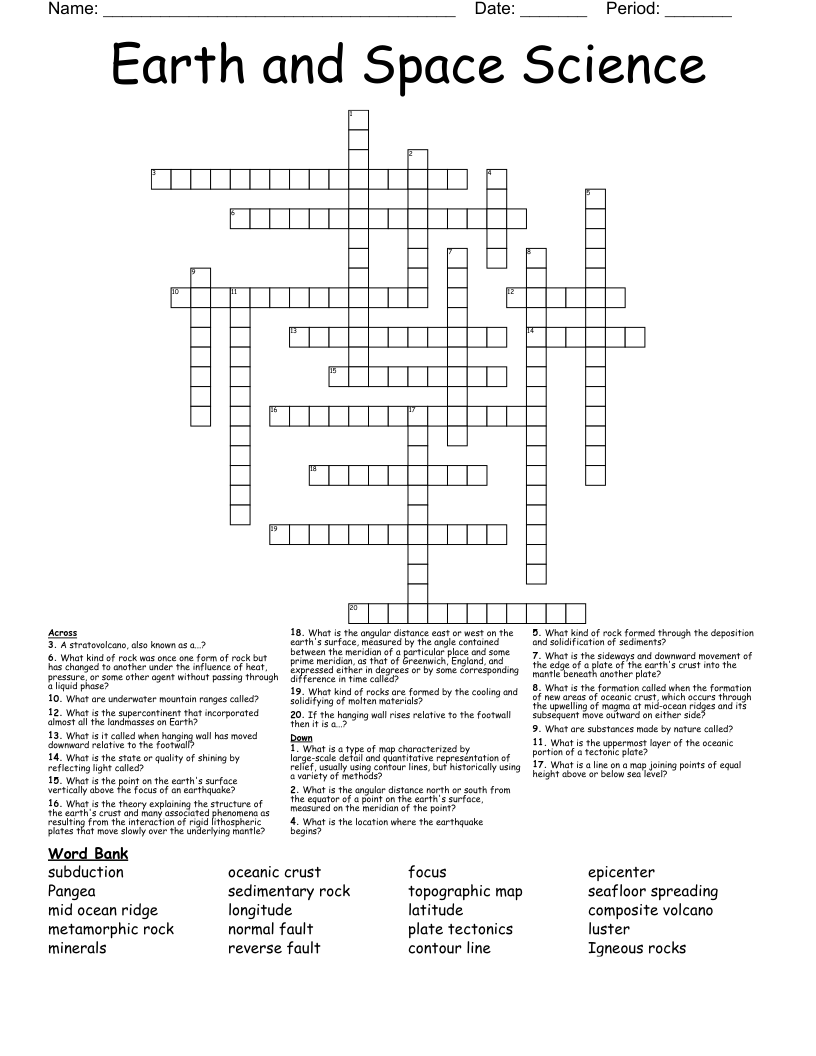 Earth and Space Science Crossword