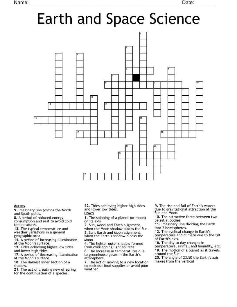 Earth and Space Science Crossword