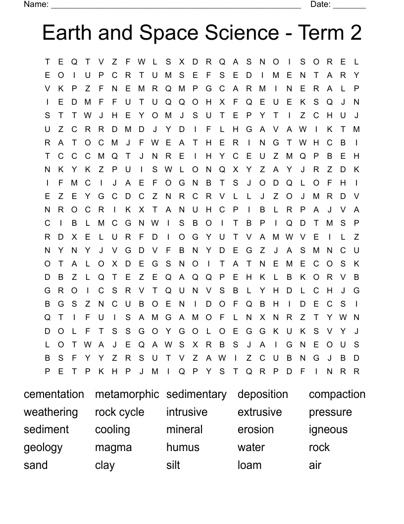 Earth and Space Science - Term 2 Word Search