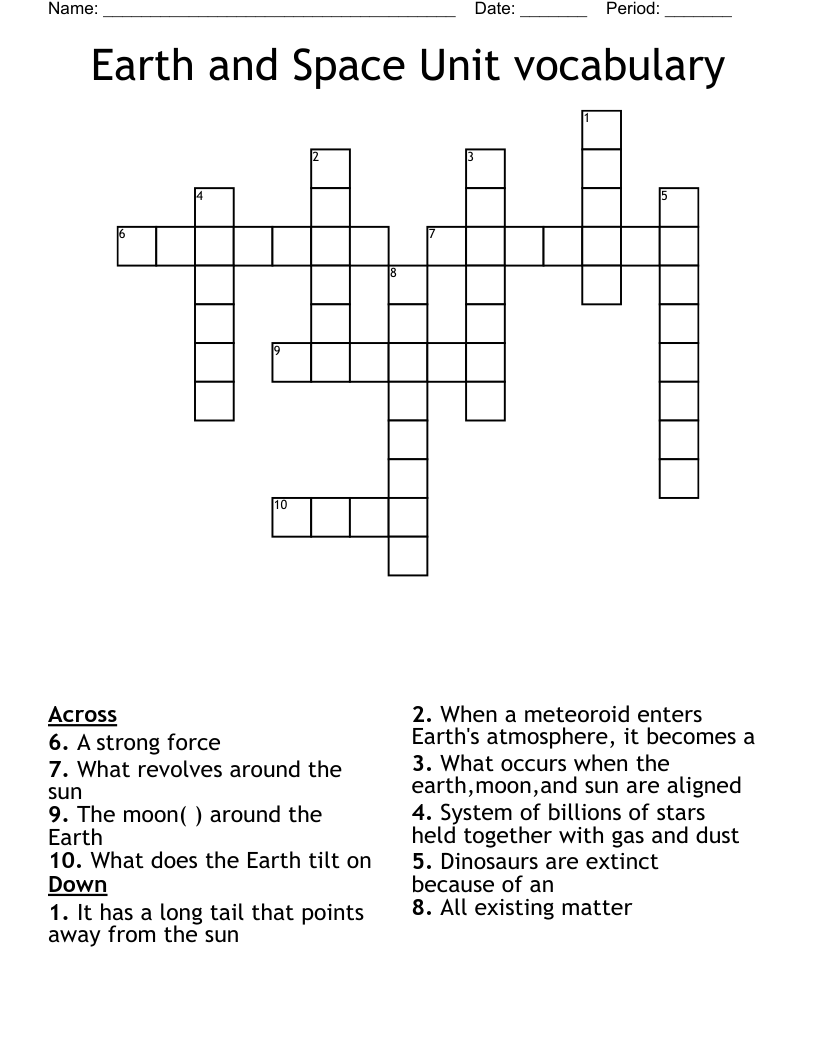 Earth and Space Unit vocabulary  Crossword