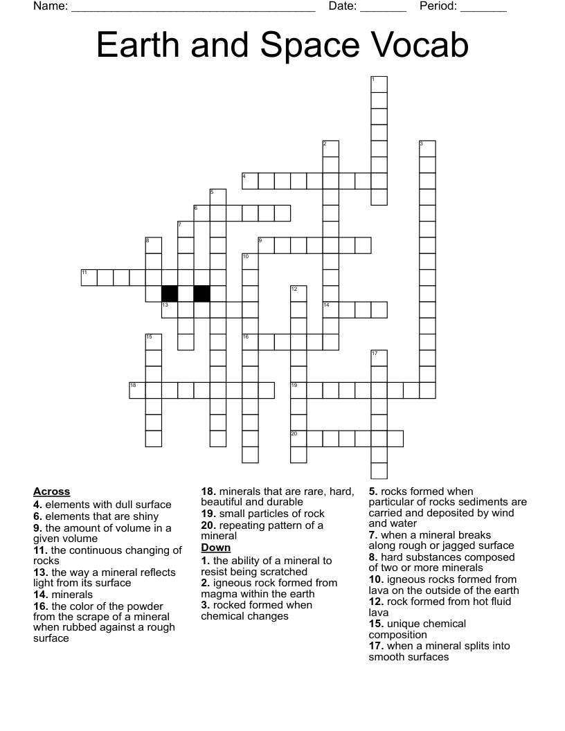 Earth and Space Vocab Crossword