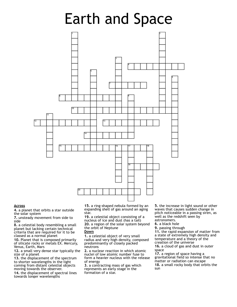 Earth and Space  Crossword
