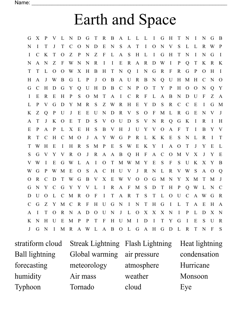 Earth and Space  Word Search