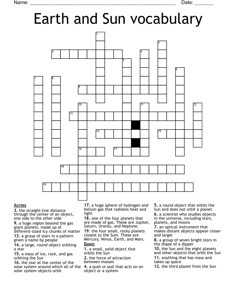 Earth and Sun vocabulary Crossword