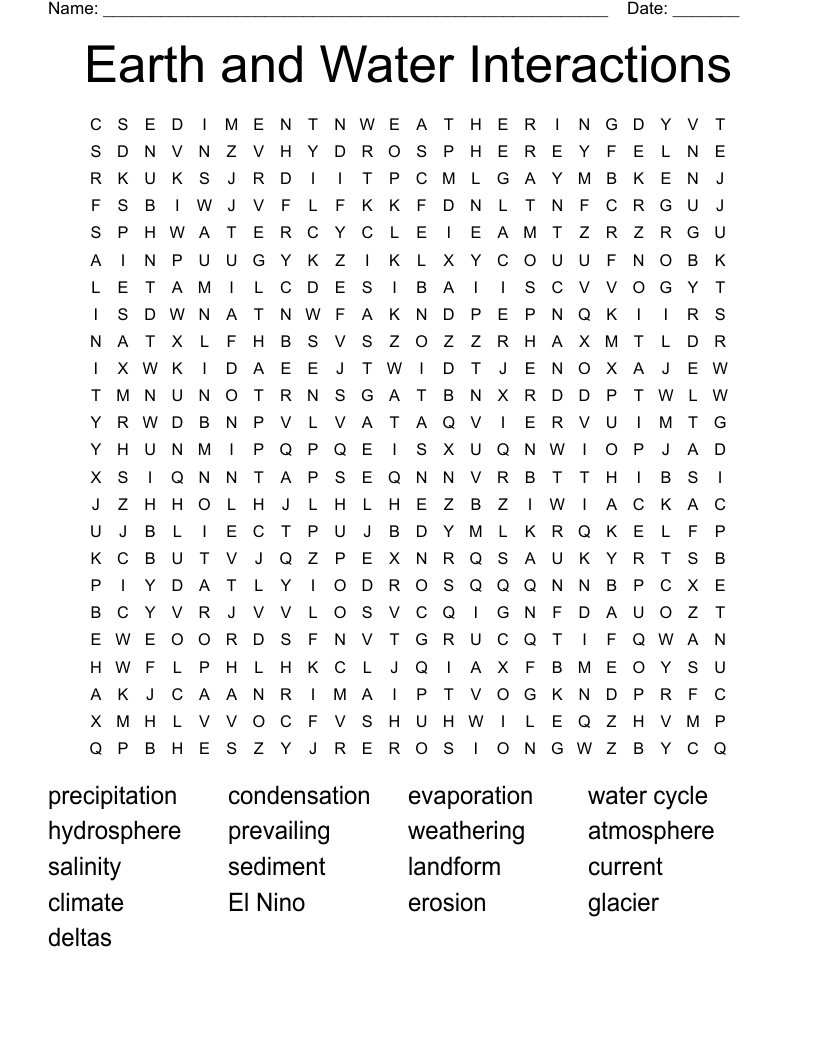 Earth and Water Interactions Word Search