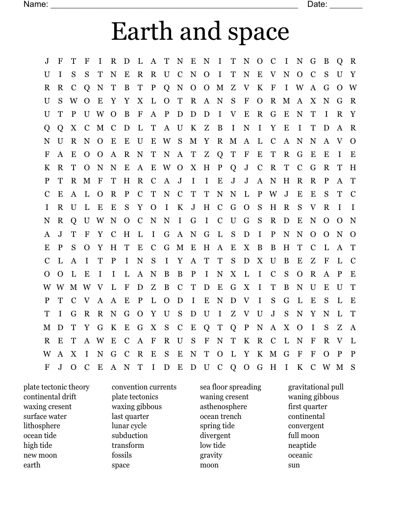 Earth and space  Word Search