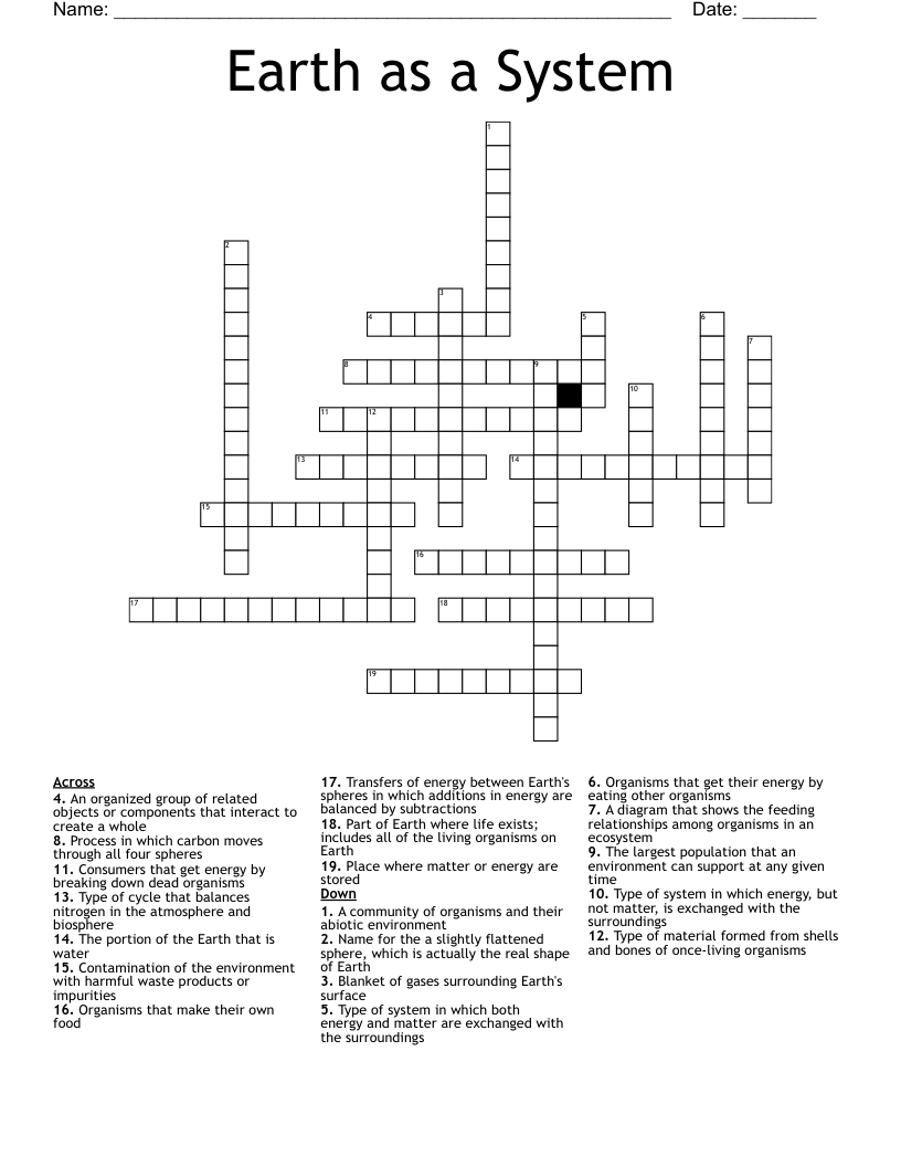 Earth as a System Crossword