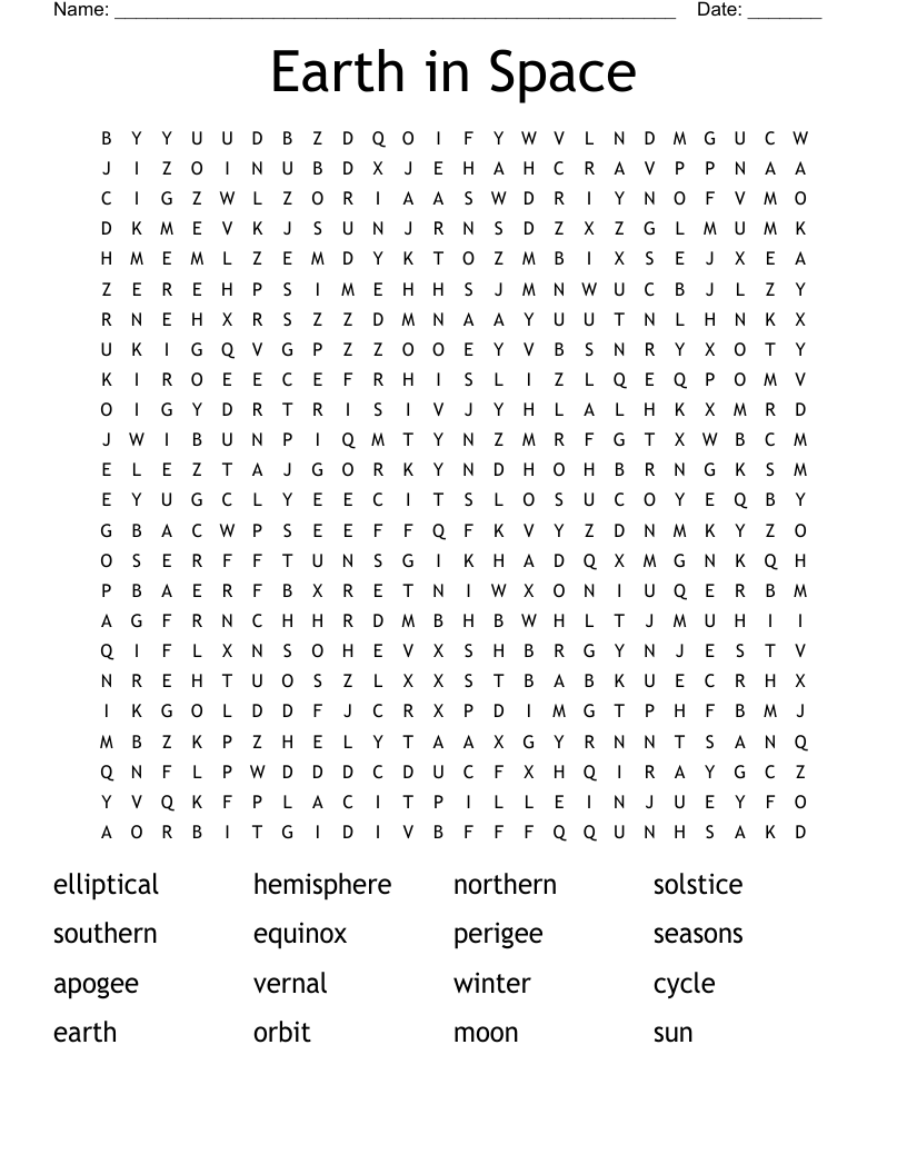 Earth in Space Word Search