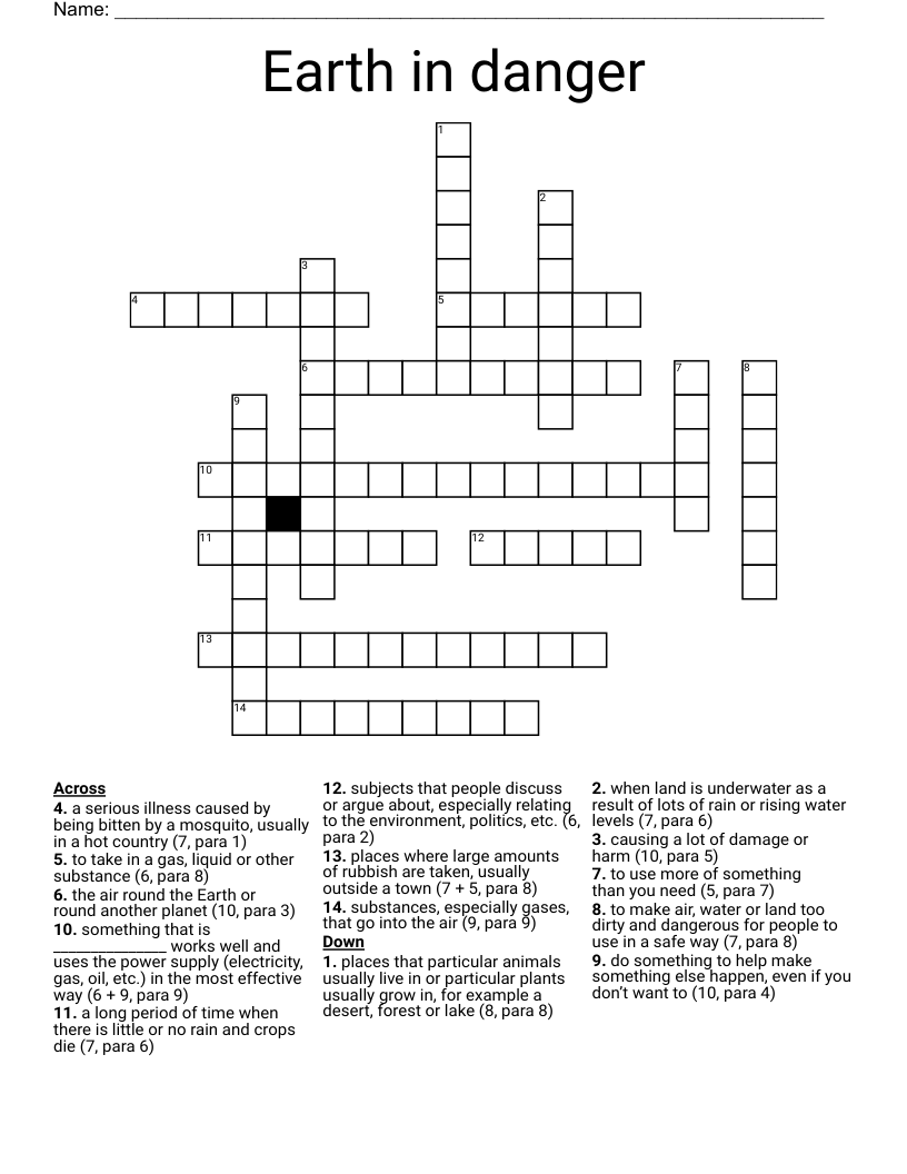 Earth in danger Crossword