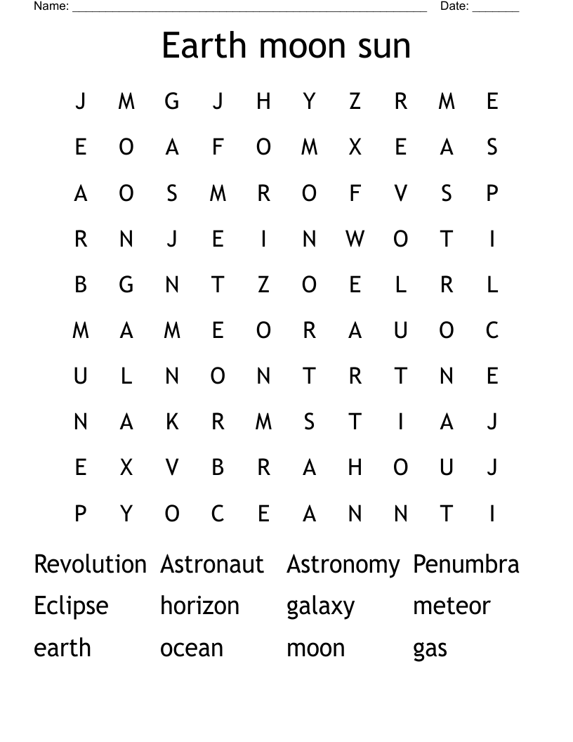 Earth moon sun Word Search