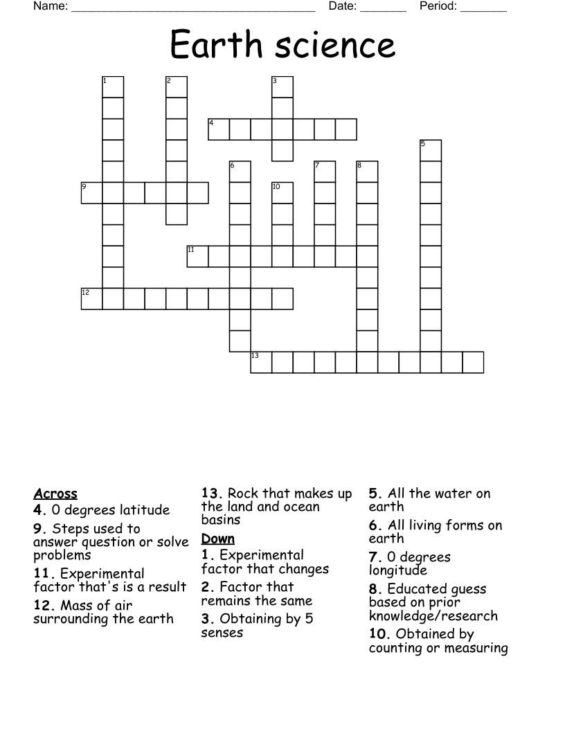 Earth science  Crossword