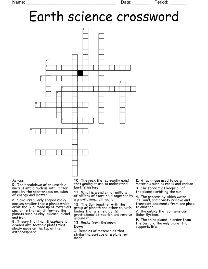 Earth science crossword
