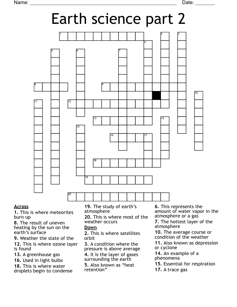 Earth science part 2 Crossword