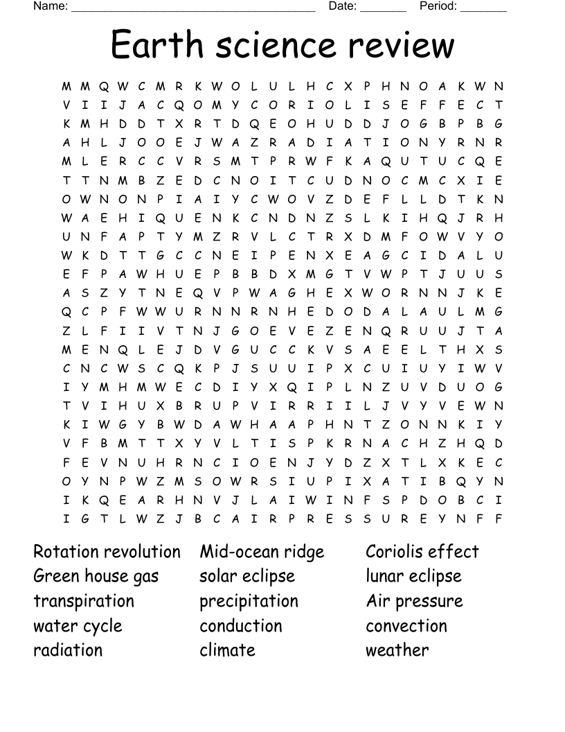 Earth science review  Word Search