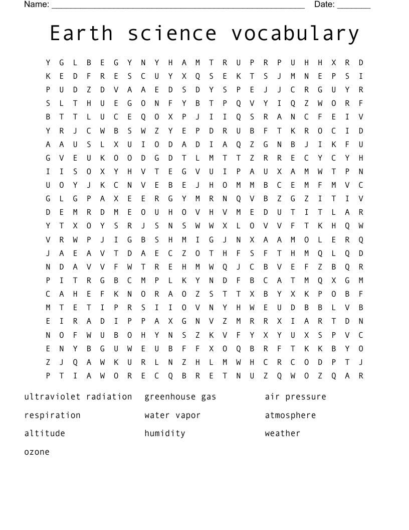 Earth science vocabulary  Word Search