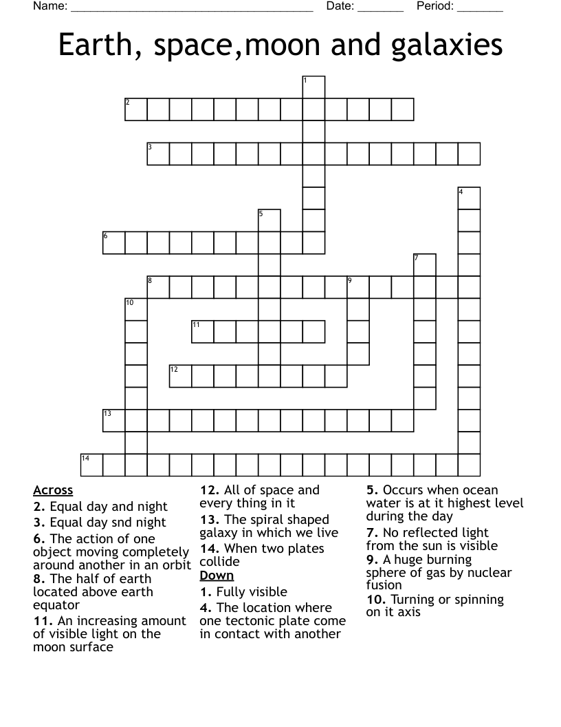 Earth, space,moon and galaxies Crossword