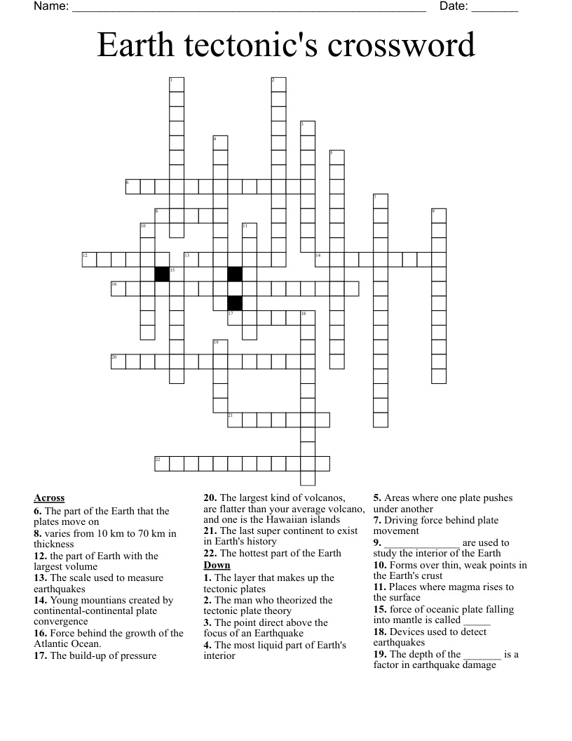 Earth tectonic's crossword