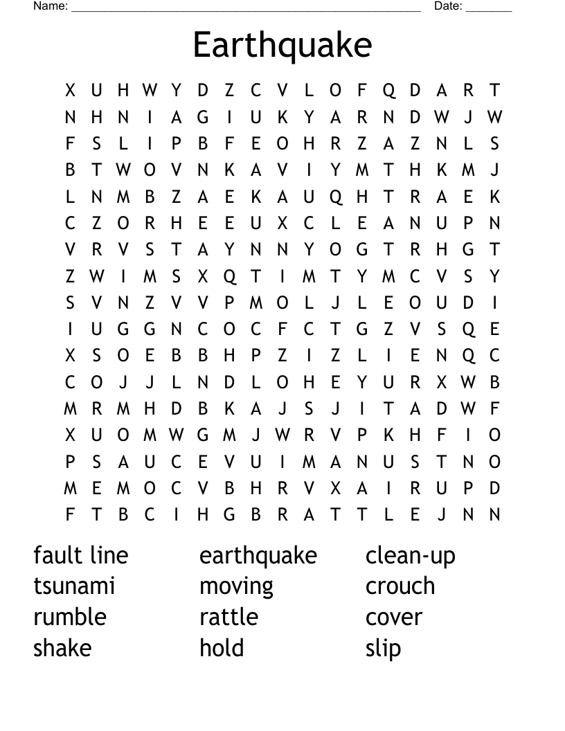 Earthquake Word Search