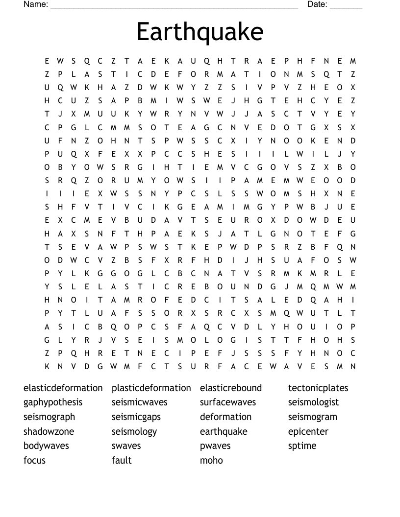 Earthquake Word Search