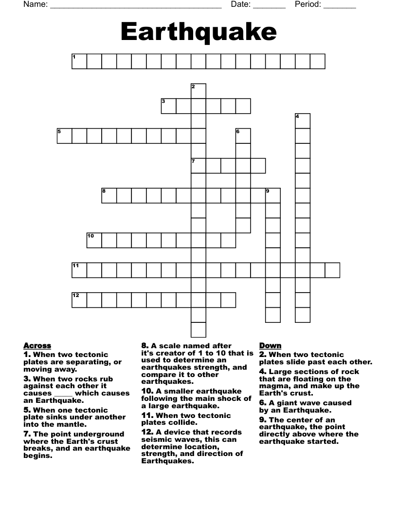 Earthquake Crossword