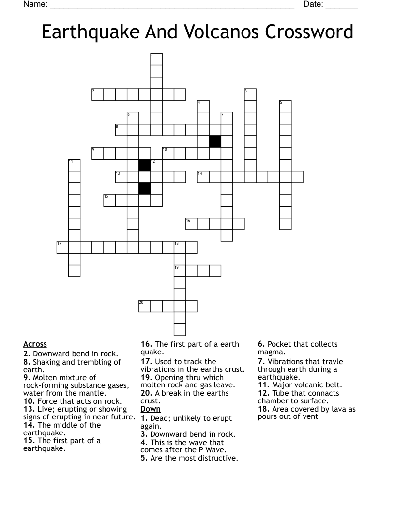 Earthquake And Volcanos Crossword