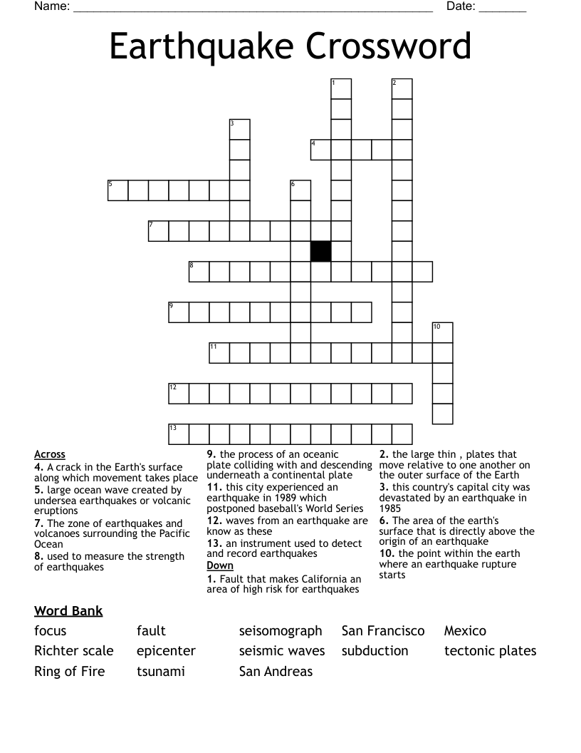Earthquake Crossword