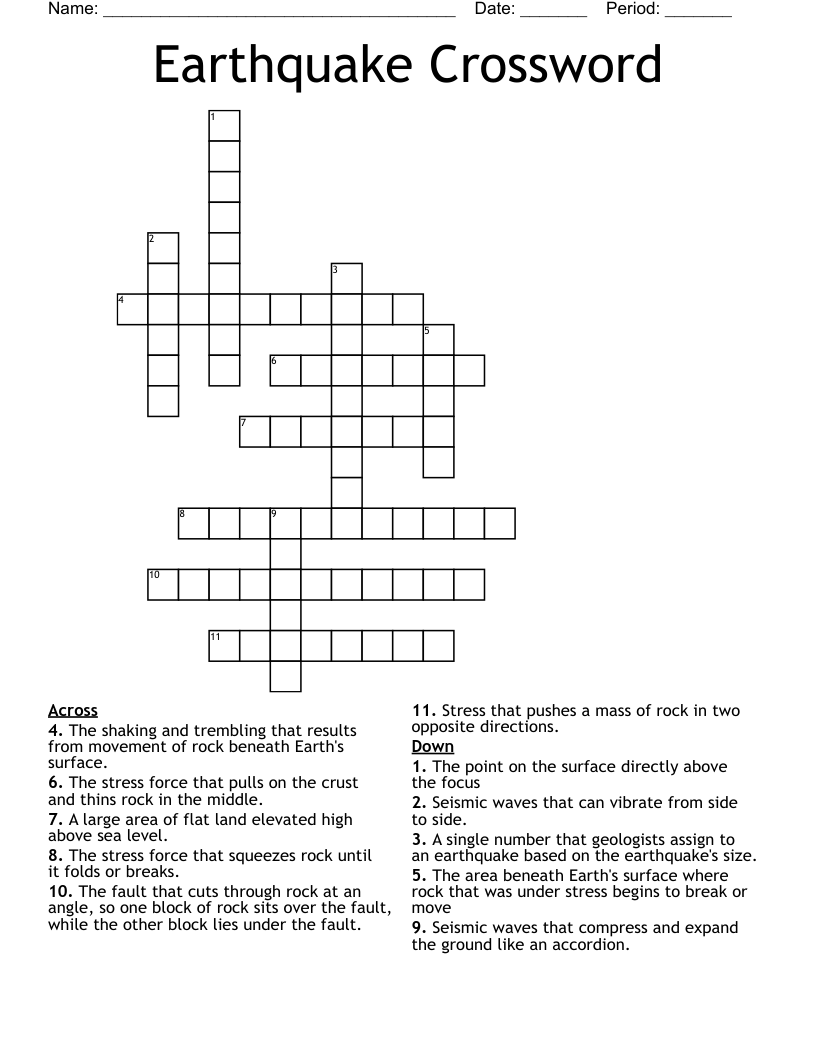 Earthquake Crossword