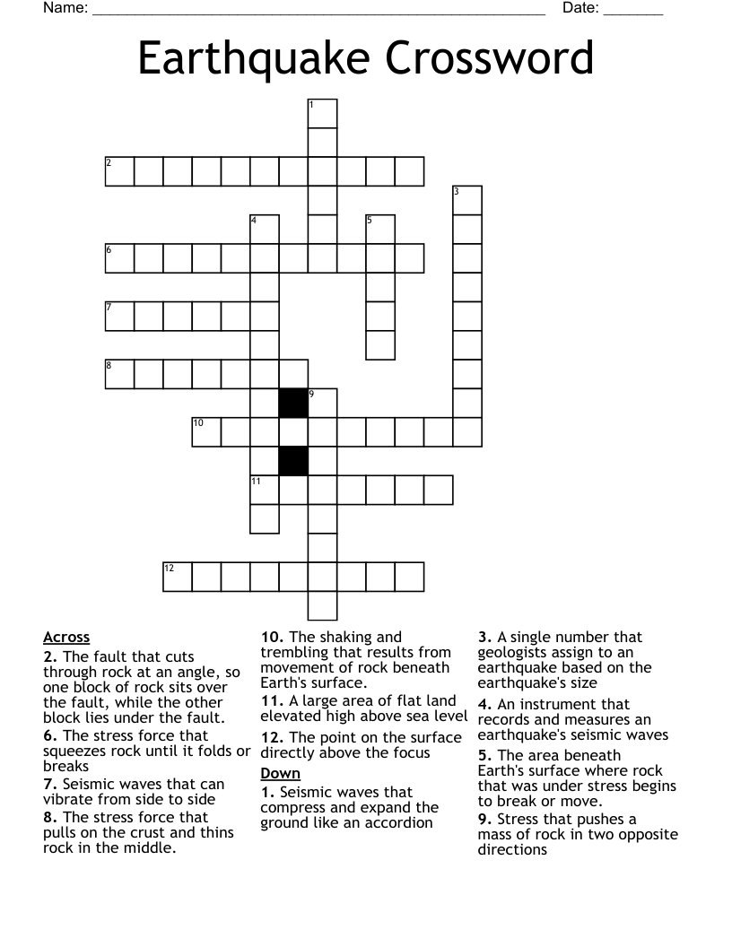 Earthquake Crossword