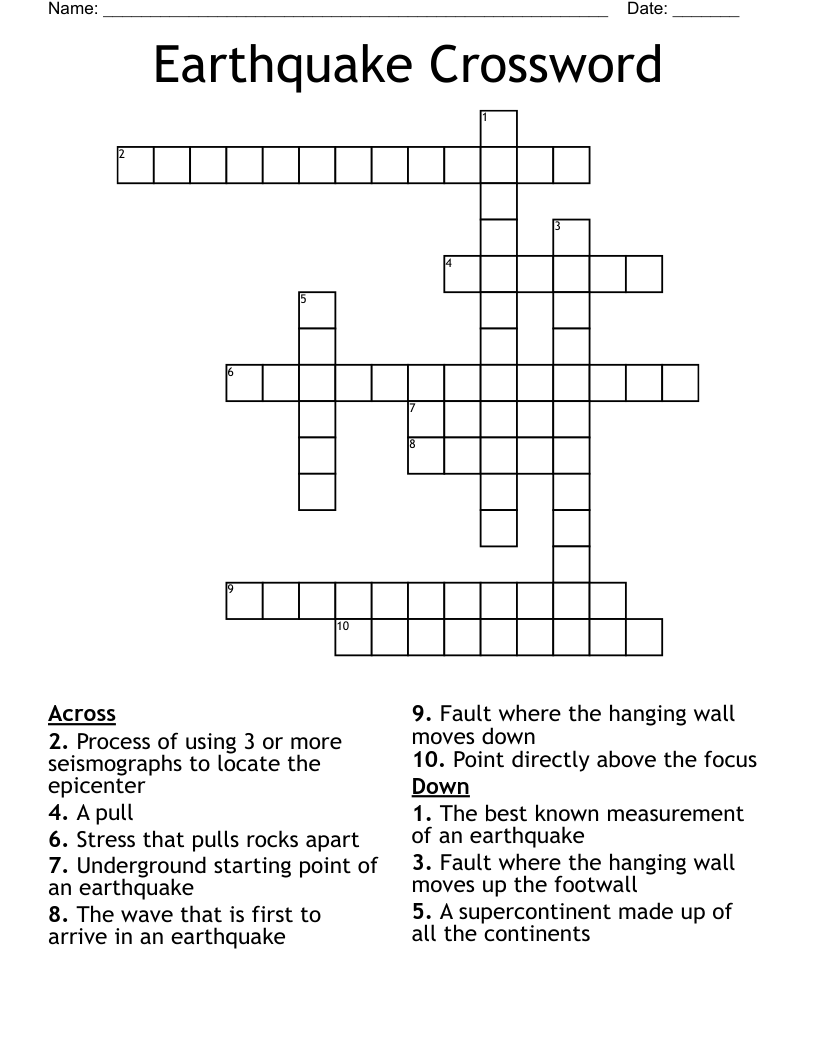 Earthquake Crossword