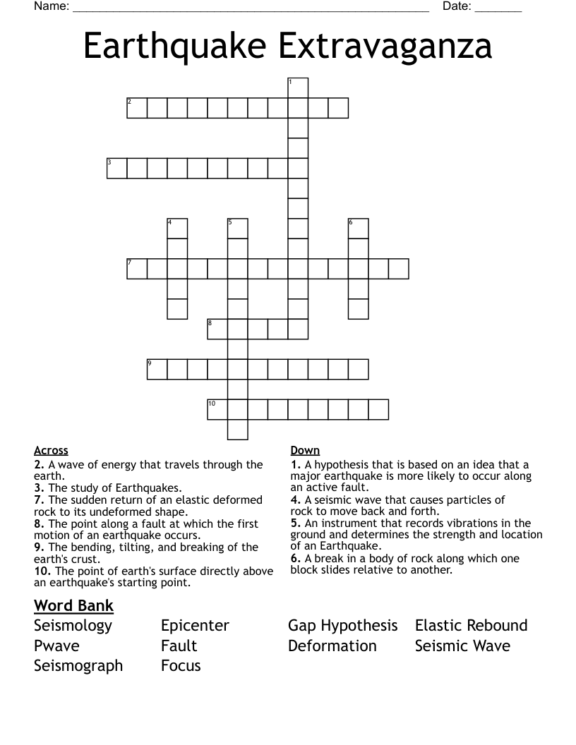Earthquake Extravaganza Crossword