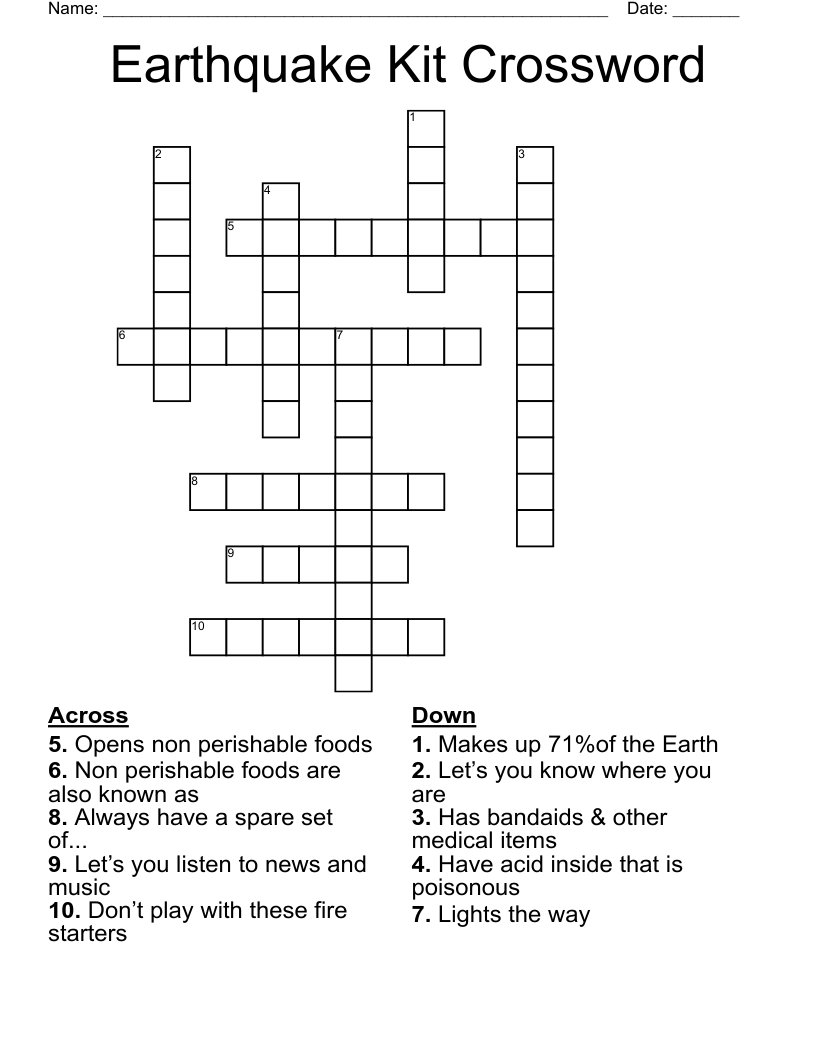 Earthquake Kit Crossword