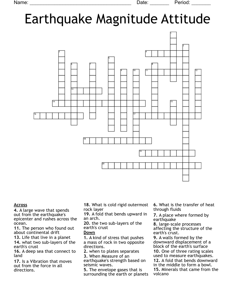Earthquake Magnitude Attitude Crossword