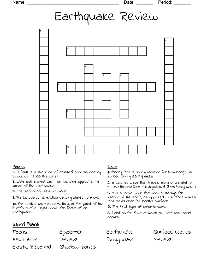 Earthquake Review Crossword